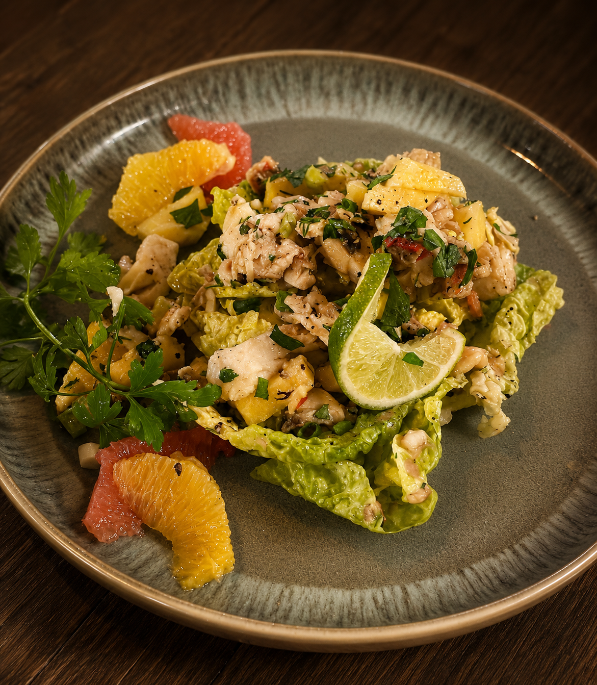 salade-langoustes-agrumes Salade de langoustes tièdes aux agrumes - Restaurant Le Mabouya - Saint-François (Guadeloupe)